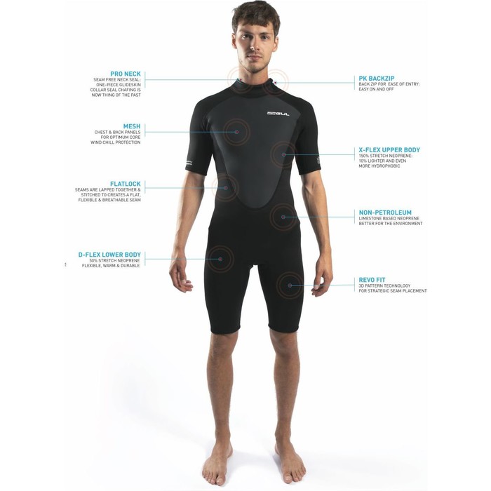 2025 Gul Mens Response 3/2mm Back Zip Shorty Wetsuit RE3319-C1 - Black